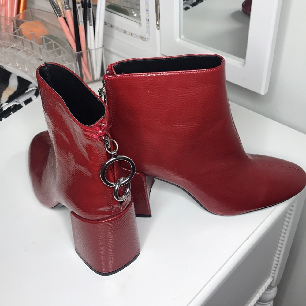 ZARA Red Leather Booties